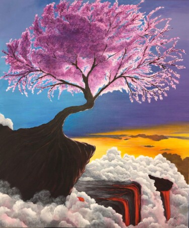 Картина под названием "L'arbre rose" - Laetitia Chambault, Подлинное произведение искусства, Акрил
