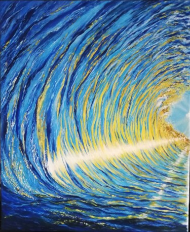 Peinture intitulée "Dans la vague" par Laetitia Chambault, Œuvre d'art originale, Huile