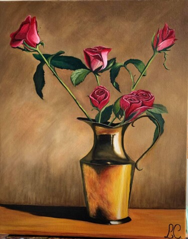 Pittura intitolato "Les six roses" da Laetitia Chambault, Opera d'arte originale, Olio