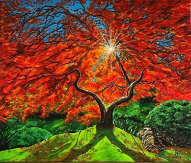 Malerei mit dem Titel "L'Arbre orange" von Laetitia Chambault, Original-Kunstwerk, Acryl