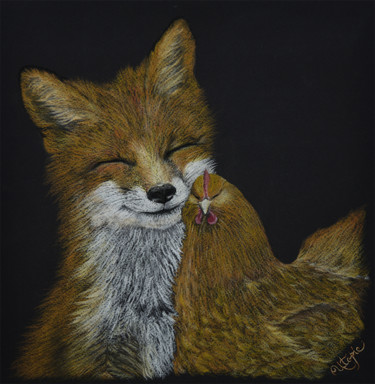 Dessin intitulée "Le renard et la pou…" par Laetitia Debienne, Œuvre d'art originale, Pastel