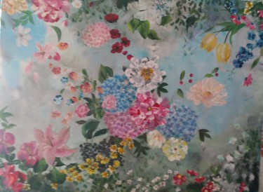 Malerei mit dem Titel "Fleurs et baies sou…" von Laetitia Labadie, Original-Kunstwerk, Acryl