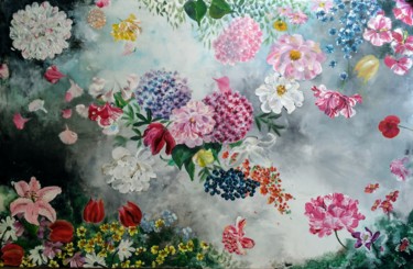 Painting titled "Jardin près de l'Ed…" by Laetitia Labadie, Original Artwork, Acrylic