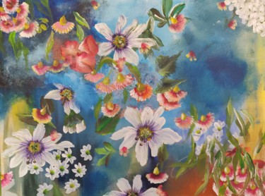 Peinture intitulée "Passiflores et albi…" par Laetitia Labadie, Œuvre d'art originale, Acrylique