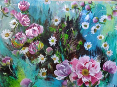 Painting titled "Au fond du jardin" by Laetitia Labadie, Original Artwork, Acrylic