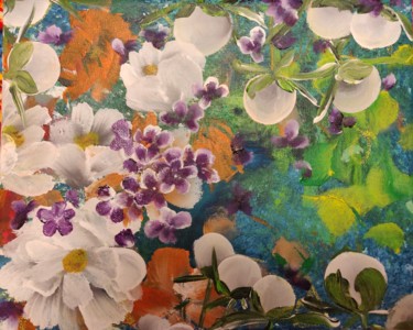 Painting titled "herbe et fleurs" by Laetitia Labadie, Original Artwork, Acrylic
