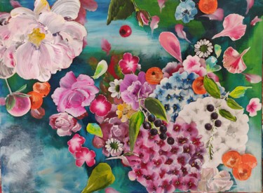 Collages intitolato "Bouquet de printemps" da Laetitia Labadie, Opera d'arte originale, Acrilico