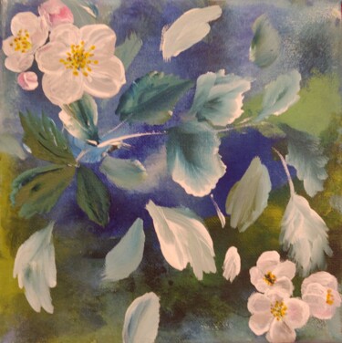 Painting titled "Feuilles et fleurs…" by Laetitia Labadie, Original Artwork, Acrylic