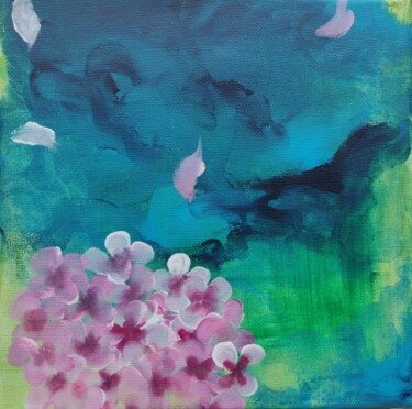 Painting titled "Hortensia rose" by Laetitia Labadie, Original Artwork, Acrylic