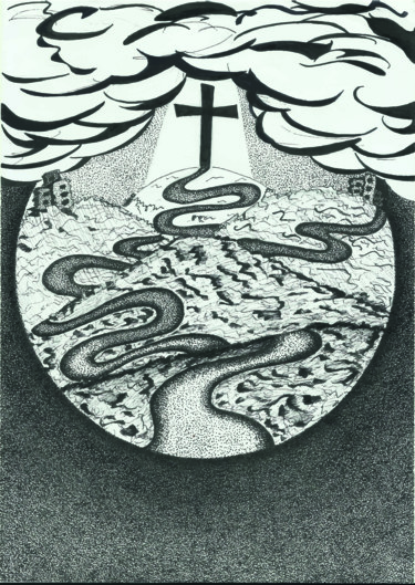 Dibujo titulada "Focus on the cross" por Laëtitia Payet (Lëty Création), Obra de arte original, Lápiz