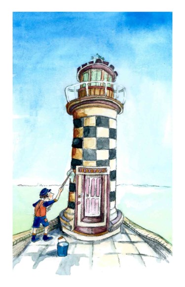 Peinture intitulée "phare de Léon" par Laetitia Rouffart, Œuvre d'art originale, Aquarelle