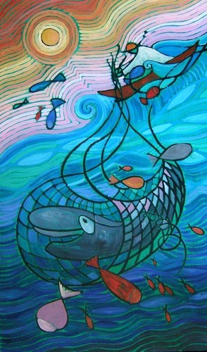 Peinture intitulée "Le pêcheur" par Laetitia Di Maccio, Œuvre d'art originale, Acrylique Monté sur Châssis en bois