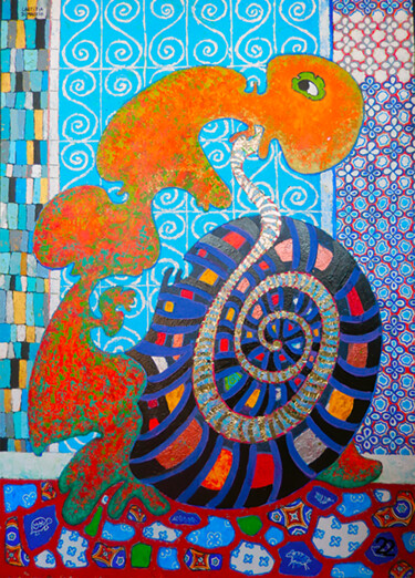 Peinture intitulée "Un escargot à Sidi…" par Laetitia Di Maccio, Œuvre d'art originale, Acrylique Monté sur Châssis en bois