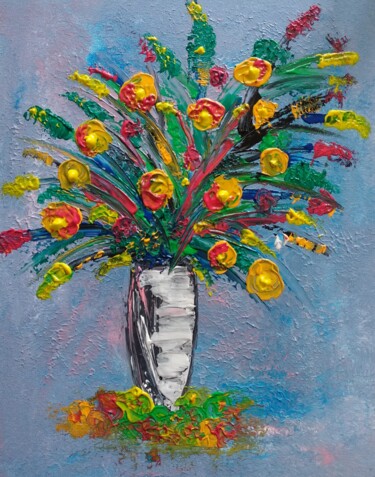 Painting titled "Bouquet lumineux" by Laetitia Houiche, Original Artwork, Acrylic Mounted on Wood Stretcher frame
