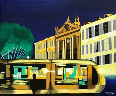 Painting titled "Le Tramway" by Laetitia Infantino, Original Artwork, Acrylic Mounted on Wood Stretcher frame