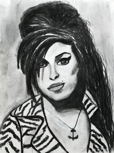Drawing titled "Amy Winehouse" by Laetitia Infantino, Original Artwork, Charcoal