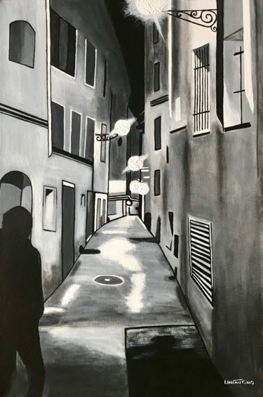 Painting titled "Ruelle du Vieux Nice" by Laetitia Infantino, Original Artwork, Acrylic Mounted on Wood Stretcher frame