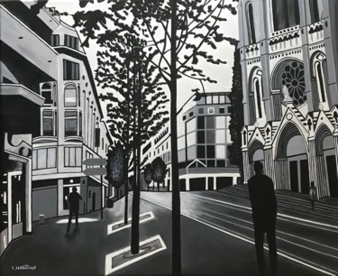 Painting titled "L’Avenue Jean Médec…" by Laetitia Infantino, Original Artwork, Acrylic Mounted on Wood Stretcher frame
