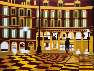 Картина под названием "La Place Massena" - Laetitia Infantino, Подлинное произведение искусства, Акрил Установлен на Деревян…