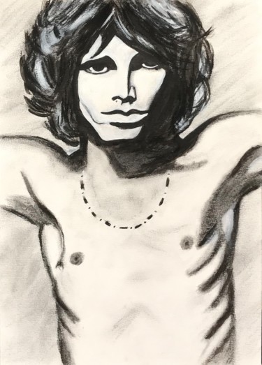 Drawing titled "Jim Morrison" by Laetitia Infantino, Original Artwork, Charcoal