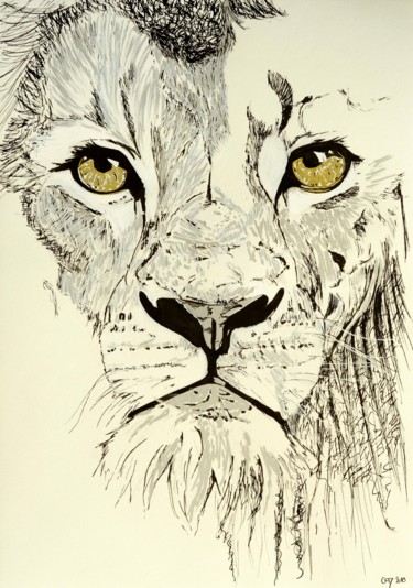 Drawing titled "Lion" by Camille Mabille, Original Artwork, Acrylic