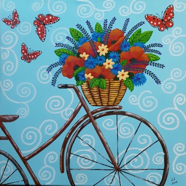 Painting titled "Romantic bike" by Ana Von Laff, Original Artwork, Acrylic