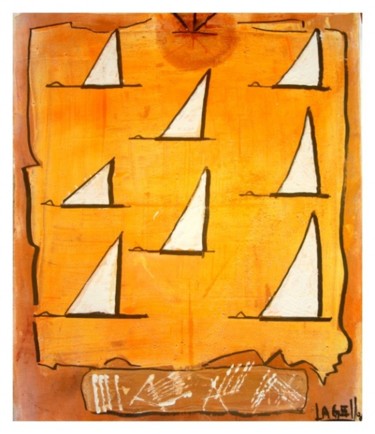 Peinture intitulée "vol d'ibis" par Lagell, Œuvre d'art originale, Huile