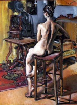Pittura intitolato "Simona di spalle" da Antonio Laglia, Opera d'arte originale