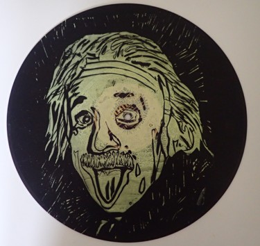 Incisioni, stampe intitolato "Einstein" da Didier Lagrange, Opera d'arte originale, Incisioni su linoleum