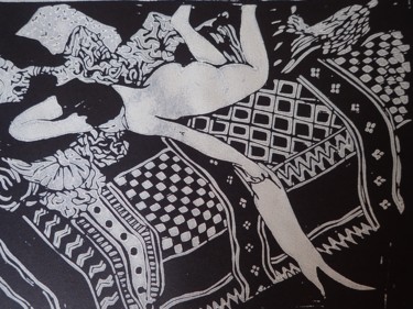 Gravures & estampes intitulée "la paresse" par Didier Lagrange, Œuvre d'art originale, Linogravures