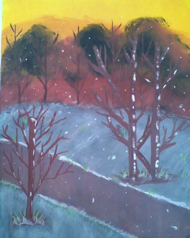 Peinture intitulée "il neige" par Lahcen Arkha, Œuvre d'art originale