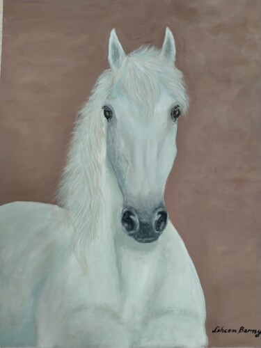 Картина под названием "Cheval blanc en por…" - Lahcen Barny, Подлинное произведение искусства, Акрил Установлен на Деревянна…