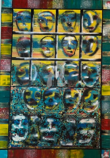 Painting titled "Prison faces" by Laila Gauthier (LAILABAGAU), Original Artwork, Acrylic Mounted on Wood Stretcher frame