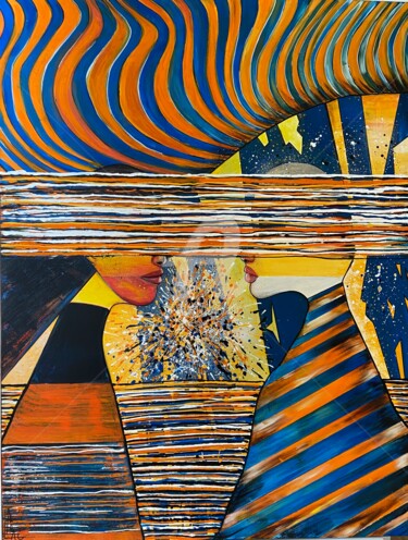 Painting titled "THE LOVERS 1" by Laila Gauthier (LAILABAGAU), Original Artwork, Acrylic Mounted on Wood Stretcher frame