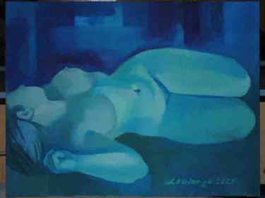 Painting titled "Nude in blue" by Laine Kainaize, Original Artwork