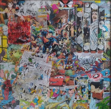 Collages getiteld "Super Heroe" door Stéphanie Moulay, Origineel Kunstwerk, Collages