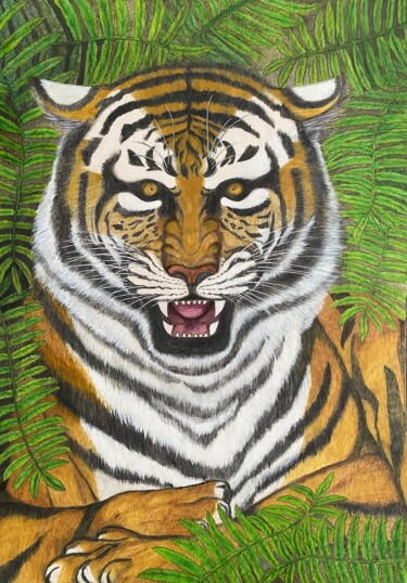 Dessin intitulée "Saming tiger" par Lake Phuying, Œuvre d'art originale, Encre