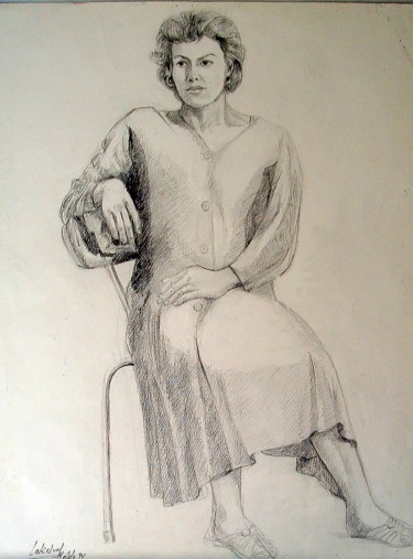 Dessin intitulée "Femme assise" par Lakmos, Œuvre d'art originale, Crayon