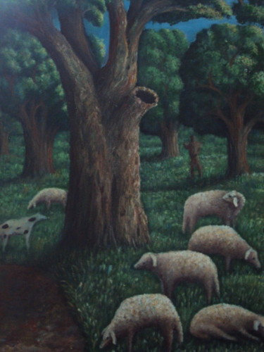 Painting titled "le berger" by Omar Reggane, Original Artwork, Oil