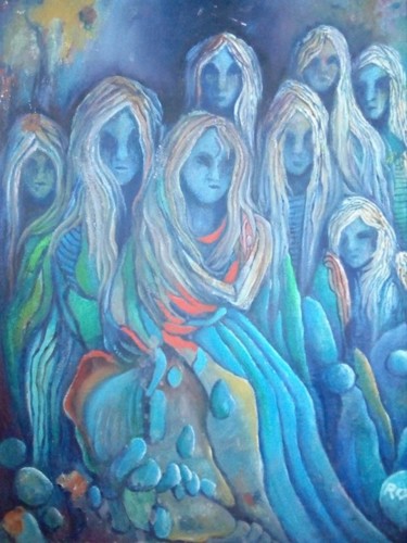 Painting titled "les femmes tristes" by Omar Reggane, Original Artwork, Oil