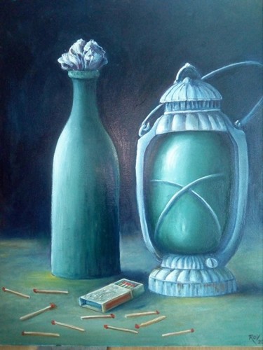 Pintura titulada "vert de verre natur…" por Omar Reggane, Obra de arte original, Oleo