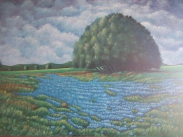 Painting titled "paysage" by Omar Reggane, Original Artwork, Oil