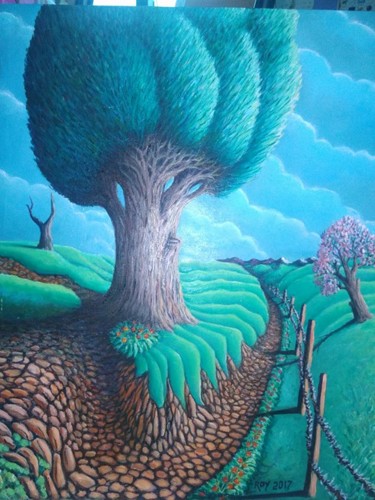 Pintura titulada "l'olivier et les co…" por Omar Reggane, Obra de arte original