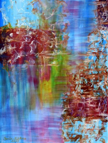 Les deux rives Painting titled "Les deux rives" by Sonia Lakhoua, Original Art, Acrylic Mounted on Cardboard