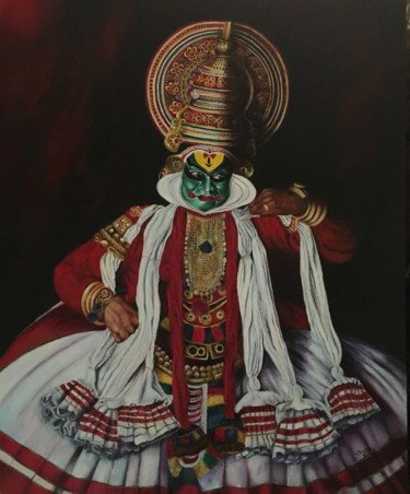 Painting titled "Kathakali" by Lakshmi Raj, Original Artwork, Acrylic