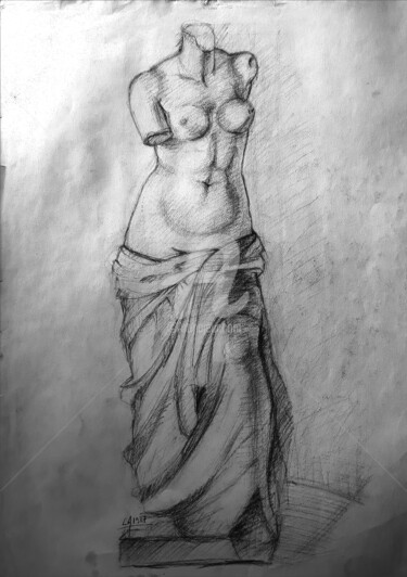 Drawing titled "La Vénus de Milo" by Abd El-Hamid Lalaoui, Original Artwork, Pencil