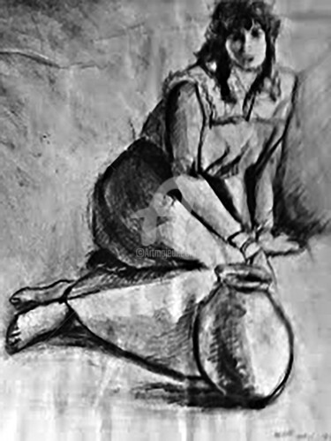 Dibujo titulada "dessin figuratif de…" por Abd El-Hamid Lalaoui, Obra de arte original, Carbón