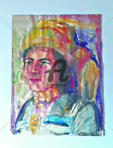 Malerei mit dem Titel "portrait aquarelle" von Abd El-Hamid Lalaoui, Original-Kunstwerk, Aquarell