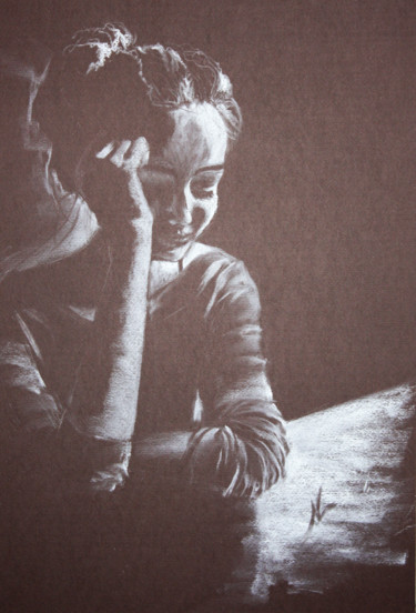 Картина под названием "Fille aux yeux ferm…" - Natalia Laletina, Подлинное произведение искусства, Пастель