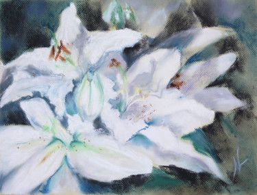Painting titled "Lilies" by Natalia Laletina, Original Artwork, Pastel